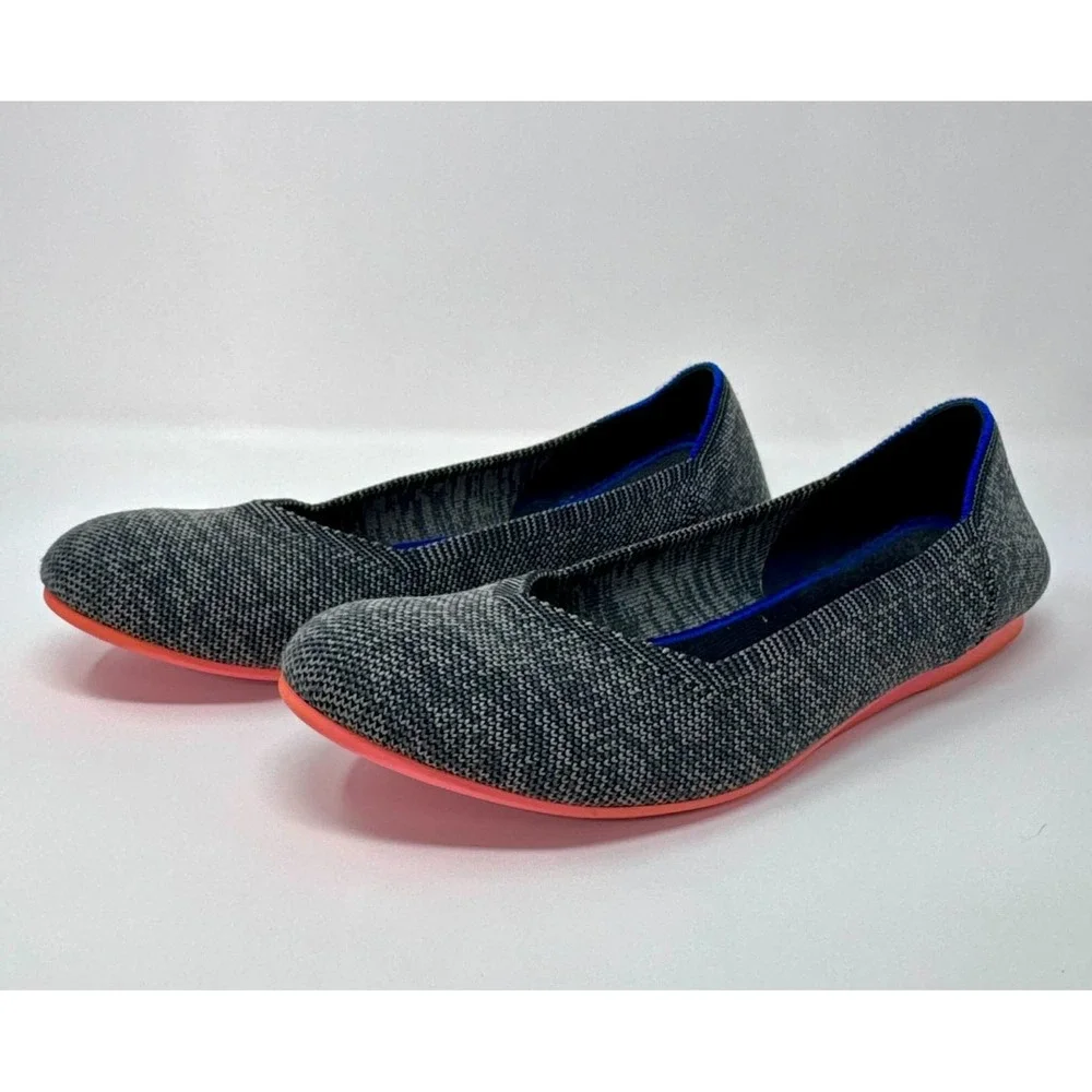 Rothy's The Flat Round Toe‎ Slip On Shoes Women's 9.5 Heathered Gray Pink Sole